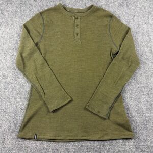 Duckworth Henley Mens Medium Green Waffle Knit Wool Long Sleeve Made in USA